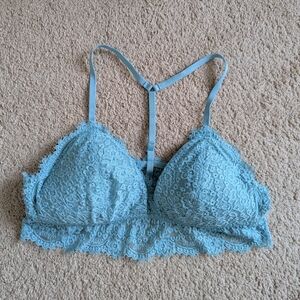 Aerie Racerback Blue Floral Lace Bra Size Large